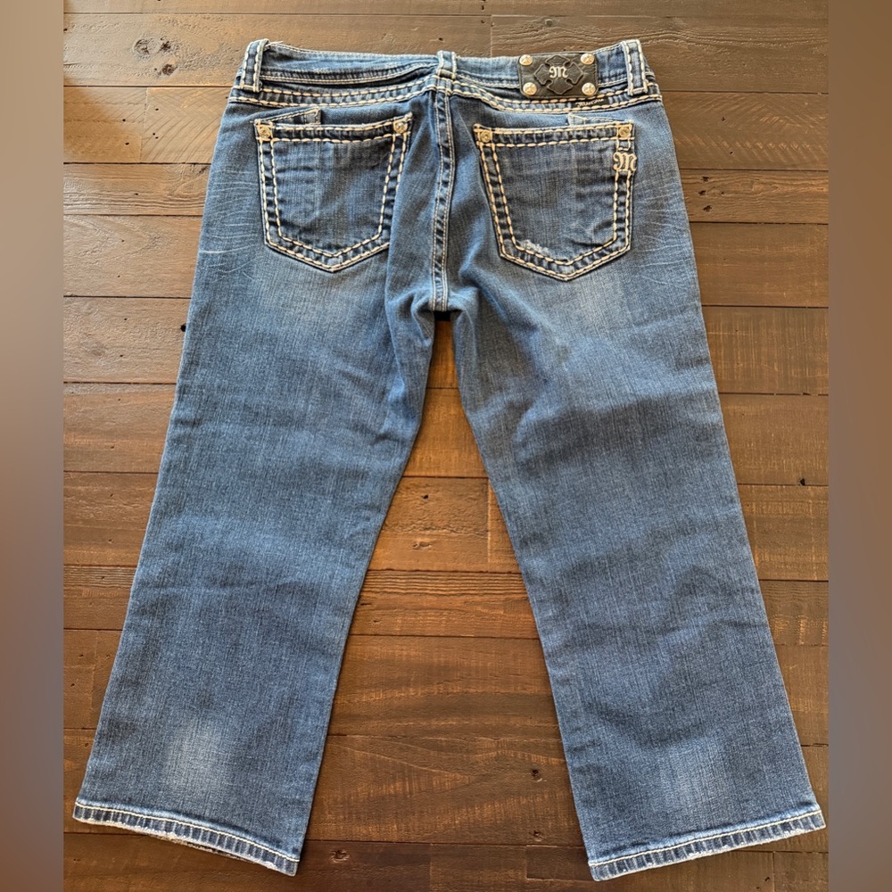 Miss Me Blue Distressed Denim Capris - Picture 2 of 3